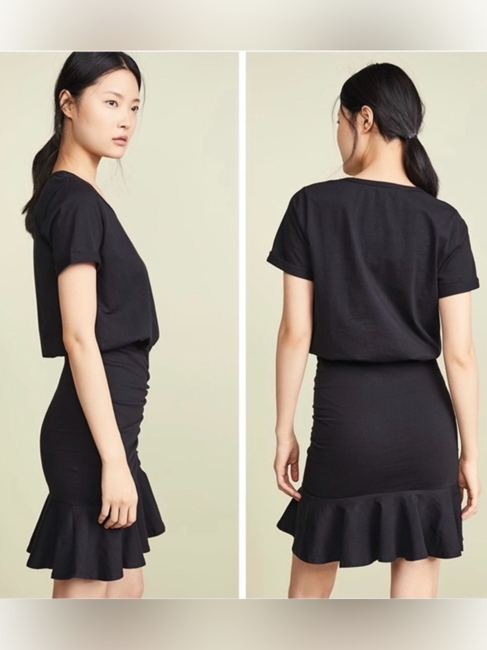 Veronica Beard women’s black Pima Cotton Ruched Mini Dress size S